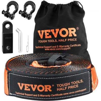 VEVOR sleepkabel, 3 x 364,4 cm, sleepriem met 30.000 lbs sleepriem, 45.000 lbs D-ringbeugels, beugelontvanger en opbergtas, voor ATV's, jeeps, terreinwagens en vrachtwagens