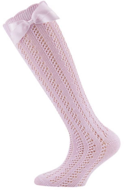 Ewers Roze Kniekousen met Strik - Luxe Meisjessokken voor Feestjes, Bruiloften & Communie - Maat 18/19