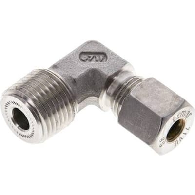 1/2'' NPT Buitendraad x 8S RVS L-Knelfitting 90 graden 630 Bar DIN 2353 - FL2E-MO-ST-012N-08-S