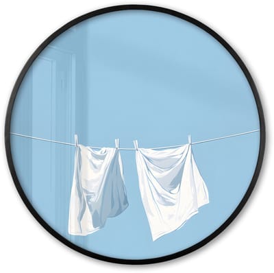 Poster in lijst Rond - Fotolijst 60x60 cm - Posters - Lakens - Waslijn - Blauw - Minimalistisch - Ronde posterlijst zwart - Decoratie - Wanddecoratie woonkamer - Muurdecoratie slaapkamer