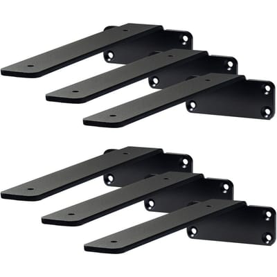 Plankbeugel, 20,3 cm L x 10,2 cm B x 4,1 cm H 6 Stuks, Heavy Duty Zwevende Plankbeugels, Beugels voor Planken, 5 mm Dikke Mat Zwarte L Plankbeugel, Stalen Planken