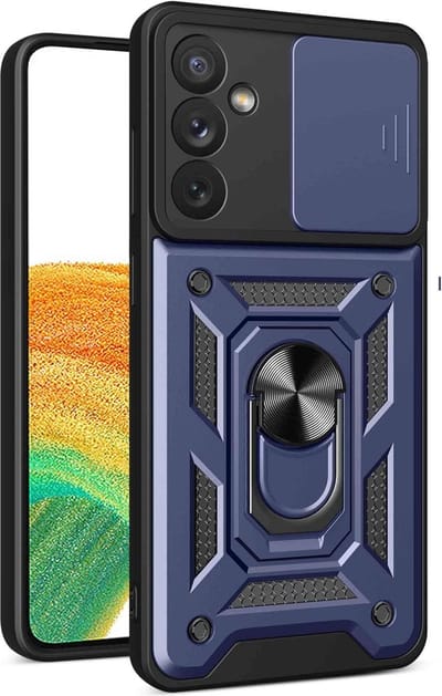 Geschikt voor Oppo Reno 11 F 5G - Schokbestendig - 360° Draaibare Ringstandaard en Schuifcamera - Back Cover Hoesje - Blauw