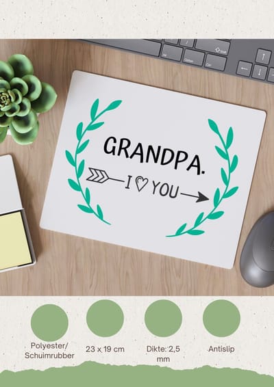 Akyol - grandpa i love you Muismat - Opa - de liefste opa - verjaardag - cadeautje voor opa - opa artikelen - kado - geschenk - 23 bij 19 cm
