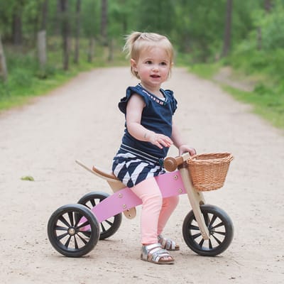 Bandits and Angels Smart Bike 4in1 retro pink met mandje - Houten loopfiets driewieler vanaf 1 jaar