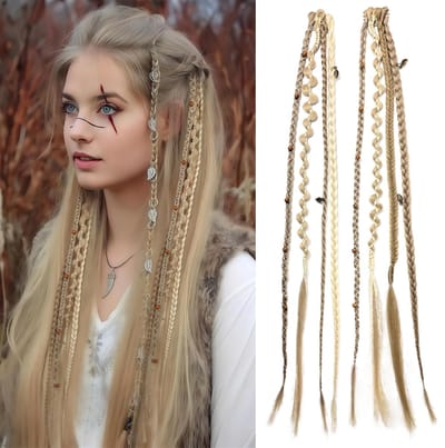 Dailygoods- Gevluchte Haarstukken 20 Inch - Clip-in Vlechten - Hittebestendige Synthetische Dreads - 2 Stuks - Decoratieve Kralen - Voor Cosplay en Dagelijks Gebruik - Vlechtextensions