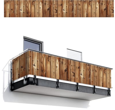 Balkonscherm 500x75 cm - Balkonposter Hout - Planken - Bruin - Balkon scherm decoratie - Balkonschermen - Balkondoek zonnescherm