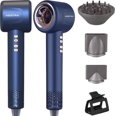 Föhn met Diffuser - Aestra - 110.000RPM - Superkrachtig - Haardroger - 3 Opzetstukken - Ionische Functie - Navy