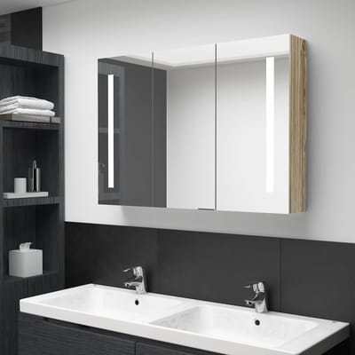 vidaXL - Badkamerkast - met - spiegel - en - LED - 89x14x62 - cm - eikenkleurig