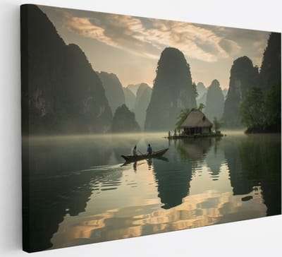 Saammp Canvas Schilderij - Huisje op het water - Landschap - Natuur - 30x20 - Foto op canvas - Wanddecoratie - Muurdecoratie Woonkamer - Slaapkamer decoratie - Canvas Print
