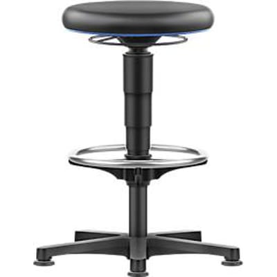 Allround kruk Bimos, zitting in hoogte verstelbaar, met glijder & voetring, kunstlederen bekleding, afwasbaar, ongevoelig voor oliën & ontsmettingsmiddelen, kleur ring blauw