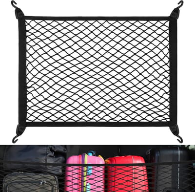 Famanu – Universeel kofferbaknet voor auto – 60 x 40 cm – Uitschuifbaar tot 120 x 80 cm – Met 4 massieve haken