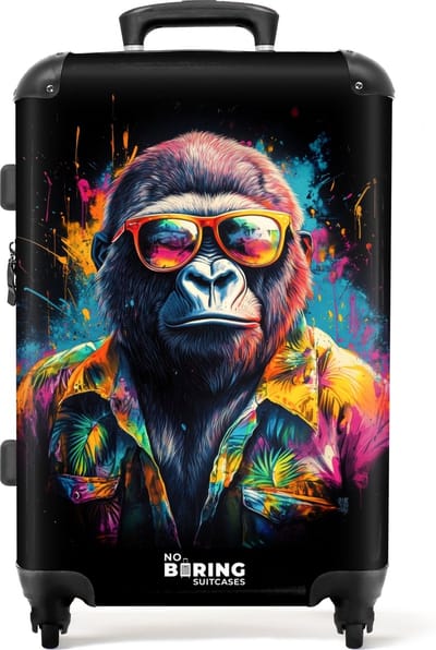NoBoringSuitcases.com® - Koffer groot - Rolkoffer lichtgewicht - Gorilla met Hawaii blouse - Reiskoffer met 4 wielen - Grote trolley XL - 20 kg bagage
