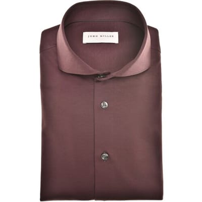 John Miller Overhemd Uni Color Wide-Spread Collar Cotton Jersey Donker Rood / male