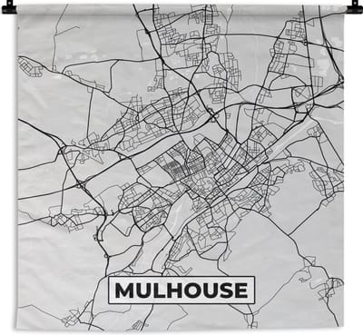 Wandkleed - Wanddoek - Plattegrond - Kaart - Stadskaart - Frankrijk - Mulhouse - 180x180 cm - Wandtapijt