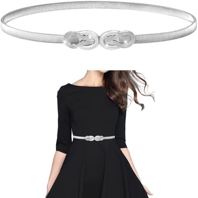 Dailygoods- Tailleriem Elastisch - Damesriem Zilver - Skinny Riem - Metalen Gesp - Lichtgewicht - 70 cm lengte