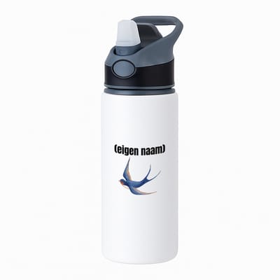 Hacebo® - blauwe vogel met eigen naam waterfles met rietje zwart - Vogels - dieren liefhebber - iemand die houdt van vogels - verjaardag - cadeau - kado - geschenk - water fles - 650ML