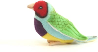 Hansa Knuffel vogel Gouldamadine - groen - 11 cm - pluche - knuffeldier - tropische vogelknuffels - realistisch