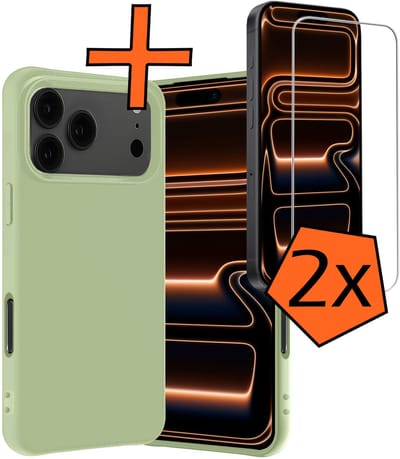 Hoes - Met 2x Screenprotector - Geschikt voor iPhone 17 Pro / 18 Pro - Sterk & Shockproof - Back Cover - Siliconen Case - Telefoon Hoes - Groen