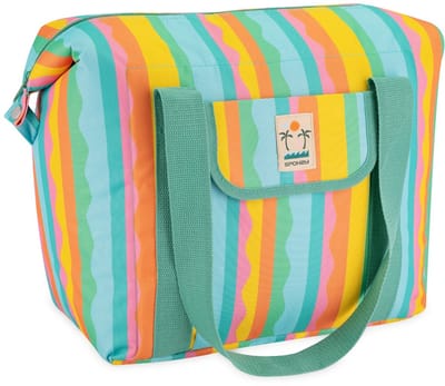 Spokey SAN REMO - Koeltas 28L – Isolatietas – Strandtas – Streepmotief – Rits – Pocket met klittenbandsluiting – Aluminium voering – 52x20x40 cm