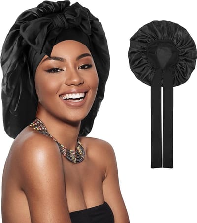 Zijde Slaapmuts voor Lang Haar, Luxe Zijde Bonnet voor Nachtelijk Gebruik, Ideaal voor Slapen en Haarbescherming (1 Licht Poeder)