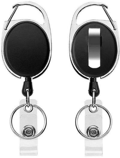 Badge Holder Reel Clip Retractable PVC ID Card Name Tag Holders with Belt Clip Black 2 Pack
