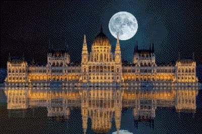 MyHobby Borduurpakket – Parlementsgebouw Budapest 60×40 cm - Aida borduurstof 5,5 kruisjes/cm (14 count) - Telpatroon - Borduurgaren - Borduurnaald - Handleiding - Voor Beginners & Gevorderden - Complete borduurset