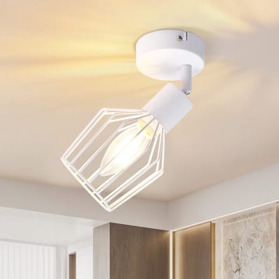 NETTLIFE Opbouwspot - 1-lichts - E14 Fitting - wit - kooiontwerp Lampkap - Metaal - 350° draaibar Plafondspot - L 8cm - Vintage Keukenlamp - voor Slaapkamer | Hal | Woonkamer - Zonder Lichtborn