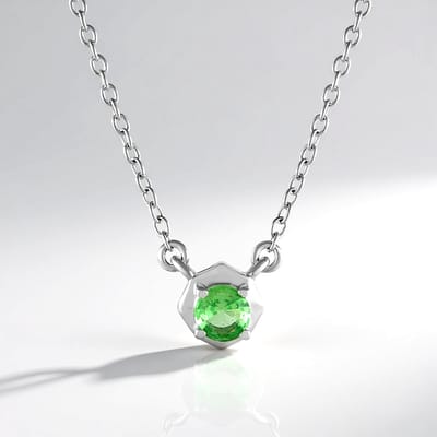 Cavill - Zilveren Halsketting 925 Sterling met 0,237 ct Tanzania Tsavoriet - Ronde Briljant 4 mm - Elegant Minimalistisch Design - 45,5 cm