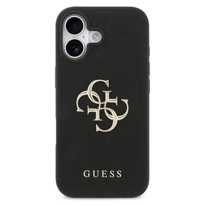 Guess Back Cover voor iPhone 17 - Zwart - Luxe textuur - Goudkleurig logo