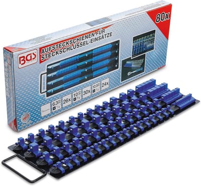 Opsteekrailset voor Dopsleutel Inzetstukken met 80 Clips - Geschikt voor 6,3 mm (1/4"), 10 mm (3/8"), 12,5 mm (1/2")
