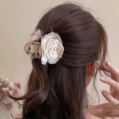 Grote Boho Haarclip in Wit en Roze - Dikke, Antislip Klauwhairclip met Sterke Grip en Bloemdesign - Perfecte Haaraccessoires voor Dikke en Lang Haar