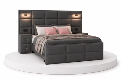 Boxspring Veloura - 160x200 Compleet - Met nachtkastjes - Antraciet - Ledjes & Stopcontacten - BalBedden