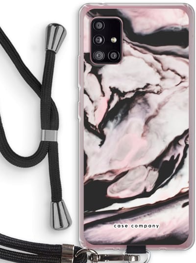 Case Company® - Hoesje met koord geschikt voor Samsung Galaxy A51 5G hoesje met Koord - Roze stroom - Telefoonhoesje met Zwart Koord - Bescherming aan alle Kanten en Over de Schermrand