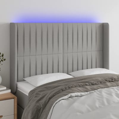 vidaXL - Hoofdbord - LED - 147x16x118/128 - cm - stof - lichtgrijs