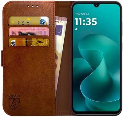 Rosso Element Geschikt voor Motorola Moto G06 | Wallet Book Case | Portemonnee Hoesje | 3 Pasjes | Magneetsluiting | Stand Functie | Bruin