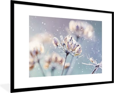 Fotolijst incl. Poster - Bloemen - Sneeuw - IJs - Winter - Botanisch - 120x80 cm - Posterlijst