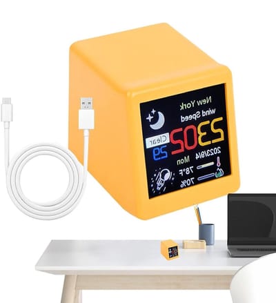 Digitale Weerklok - Slimme Klok - Thuis Weer Checken - Wifi Weerupdates - 3.5x4.8x4 cm - Geel