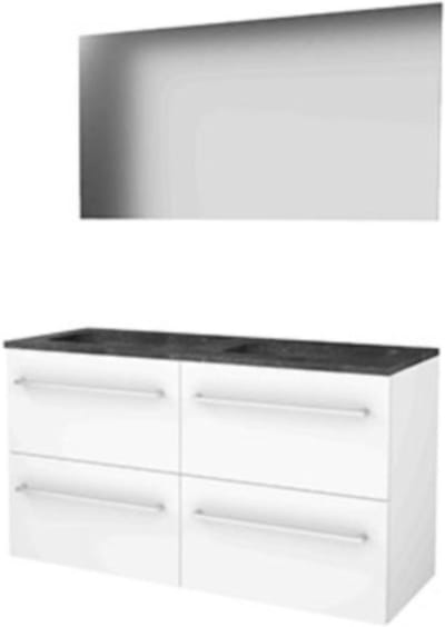 Basic-Line Ultimate 46 Badkamermeubelset - 120 x 46 cm - Met Grepen - 4 Lades - Hardstenen Wastafel - Zonder Kraangat - Spiegel met Indirecte LED Verlichting - Ice White