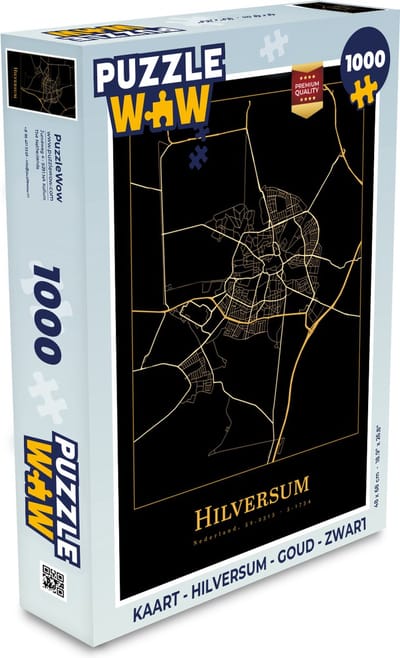 Puzzel Kaart - Hilversum - Goud - Zwart - Legpuzzel - Puzzel 1000 stukjes volwassenen