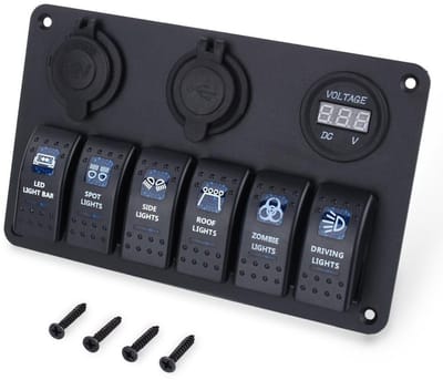 Dailygoods - Waterproof Marine Panel - LED Rocker Switch - Ideaal voor boten - 12-24V - Perfect voor auto, camper en boot - 6-way schakelpaneel