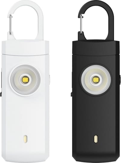 Persoonlijke Alarm - 2 Stuks - Krachtig 130 Db Geluid En Felle Flits - Persoonlijke Veiligheidsalarm - Zelfverdediging Sleutelhanger - Persoonlijke Bescherming - Noodsignaal - Senioren Alarm - Draagbaar Veiligheidsalarm - Wit, Zwart