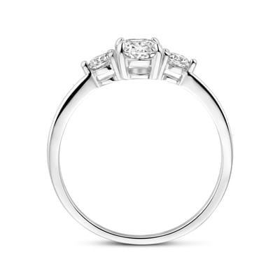 Gerhodineerd Zilver Ring Trilogie Met Zirkonia 7 X 5 Mm 1338911