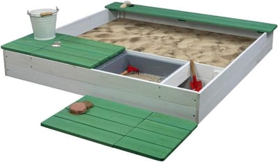 Houten Zandbak voor Buiten en Binnen met Opbergvakken en Afneembare Kuipen