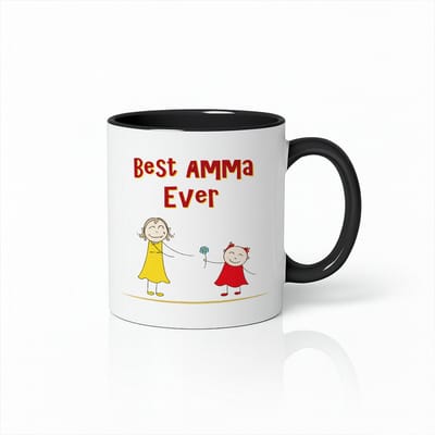 Best Amma Ever Mok - Tweekleurige Mok - Zwart Handvat en Binnenzijde - Cadeau voor Mama