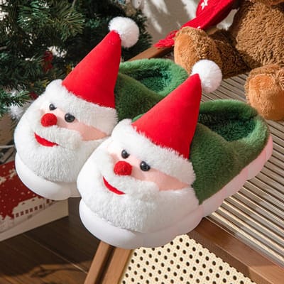Cadeau de Noël d'automne et d'hiver Mode Maison Pantoufles en coton Père Noël Adulte Couple Semelle épaisse Antidérapant Plancher en bois Pantoufles en coton 34-35 vert