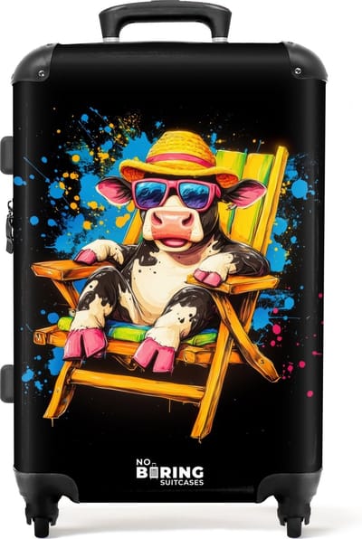 NoBoringSuitcases.com® - Koffer groot - Rolkoffer lichtgewicht - Grappige zomerse koe illustratie - Reiskoffer met 4 wielen - Grote trolley XL - 20 kg bagage