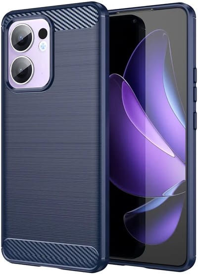 Geborsteld TPU Hoesje Geschikt voor Oppo Reno 13 F | Beschermhoes | Back Cover | Flexibel TPU | Stijlvol Carbon | Dun | Blauw