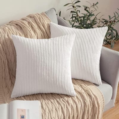 Set van 2 Corduroy Kussenhoezen, Decoratieve Kussenslopen voor Bank en Stoel, 40 x 40 cm, Beige, Luxe Interieuraccessoires, Comfortabele Woondecoratie