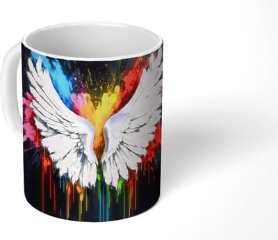 Mok - Koffiemok - Vleugels - Verfspatten - Kleurrijk - Mokken - 350 ML - Beker - Koffiemokken - Theemok