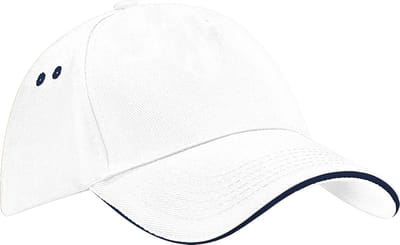 Beechfield Unisex Ultimate 5 Panel Contrast Baseball Cap met Sandwich Peak / Hoofddeksel (Witte/franse marine)